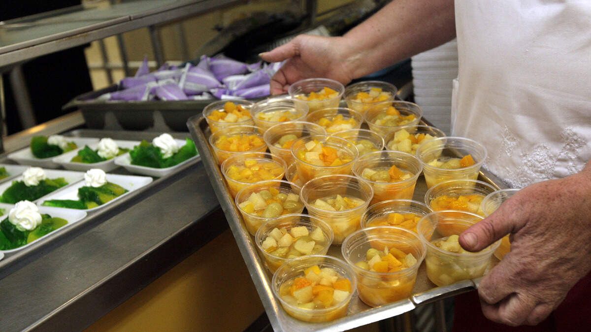 Canned fruit cups and gelatin made with canned peaches at a Miami-Dade middle school.